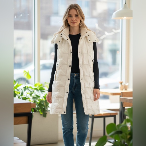 Moncler Jackets & Blazers - Moncler Grenoble White Quilted Jacket Vest with Shearling Collar